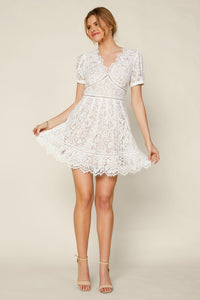 Lace Trimmed Dress/White