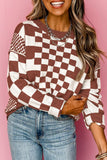 Brown Checkered Print Top