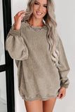 Ribbed Pullover Sweatshirt. Kaki