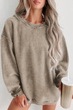 Ribbed Pullover Sweatshirt. Kaki