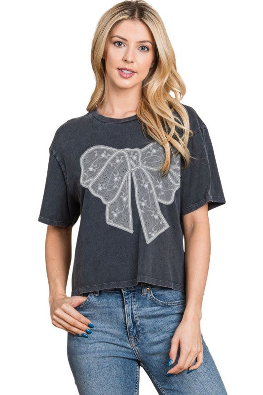 Bow Detail T-Shirt. Black
