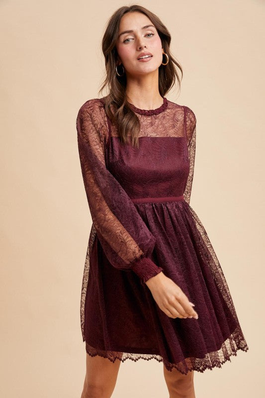 Ruffle Lace Dress/Merlot