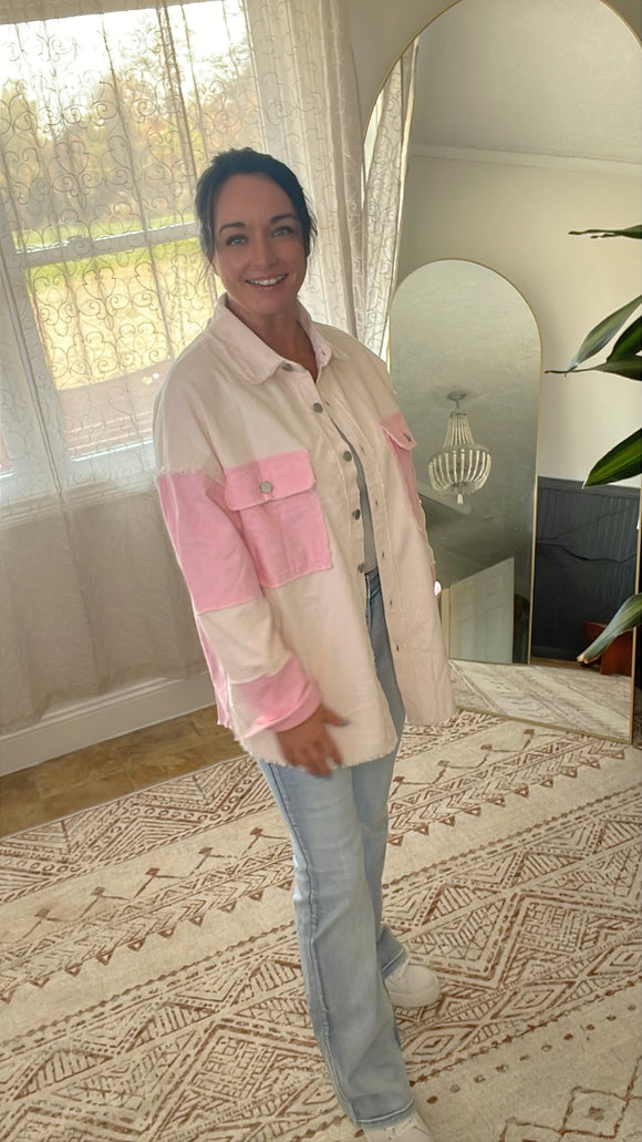 pink Color Block Shacket