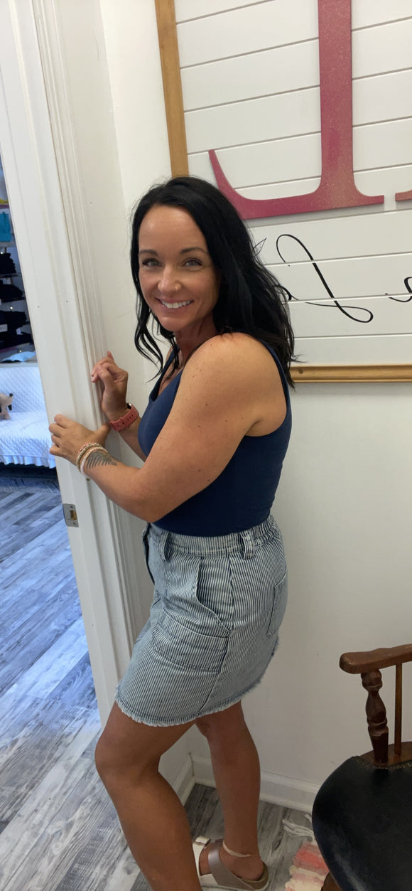 Denim Mini Skirt.