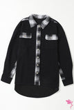 Black Plaid Waffle Knit Shirt.